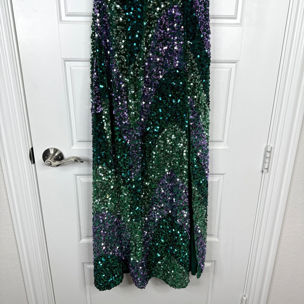 FREE PEOPLE Glitter & Gold Halter Sequin Midi Dress NEW Size S Green - Picture 5 of 15